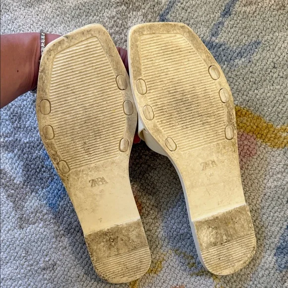 Zara Women's Cream Woven Slide Sandals - Picture 2 of 3